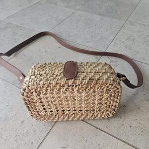 NWT J. CREW Ratan Straw Woven Bag, Leather Strap